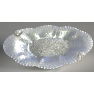 VTG Aluminum Tray Floral Oval Trade Continental Mark Silverlock Hand Wrought 572